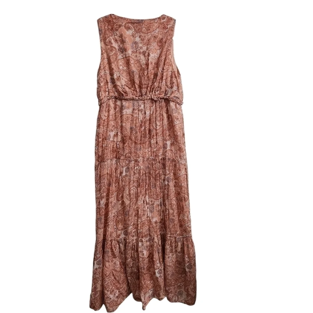 Rachel Zoe Maxi Dress Small Pink Empire Paisley Tiered‎ V-Neck Boho Summer Beach